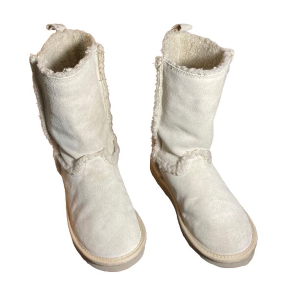American Eagle Cream Suede Winter Boots Faux Shearling Mid-Calf sz. 7 - Picture 2 of 10